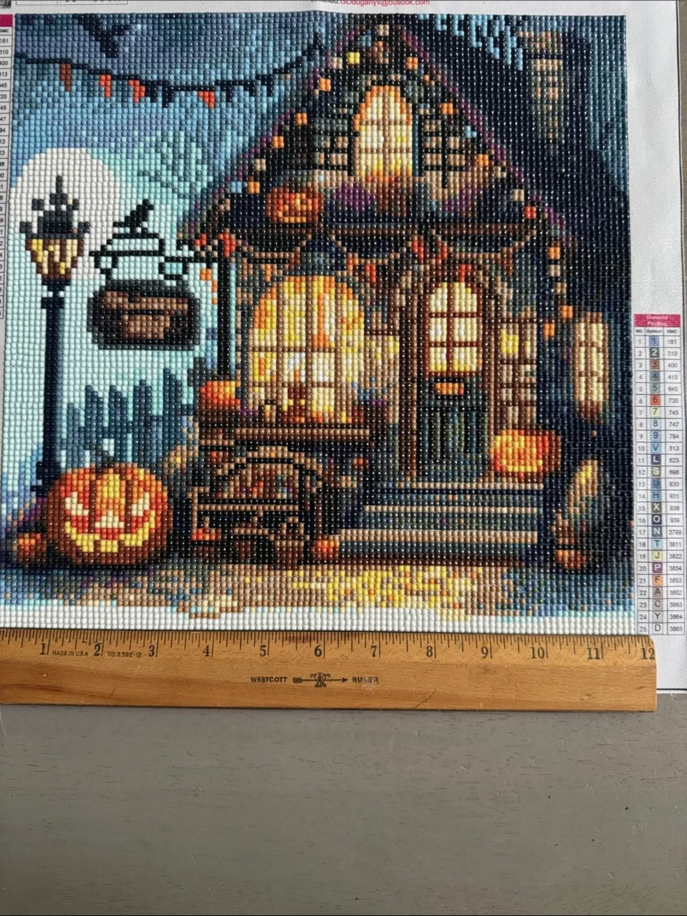 Halloween Cottage Diamond Art Painting with Pumpkin Light Completed & Frameable